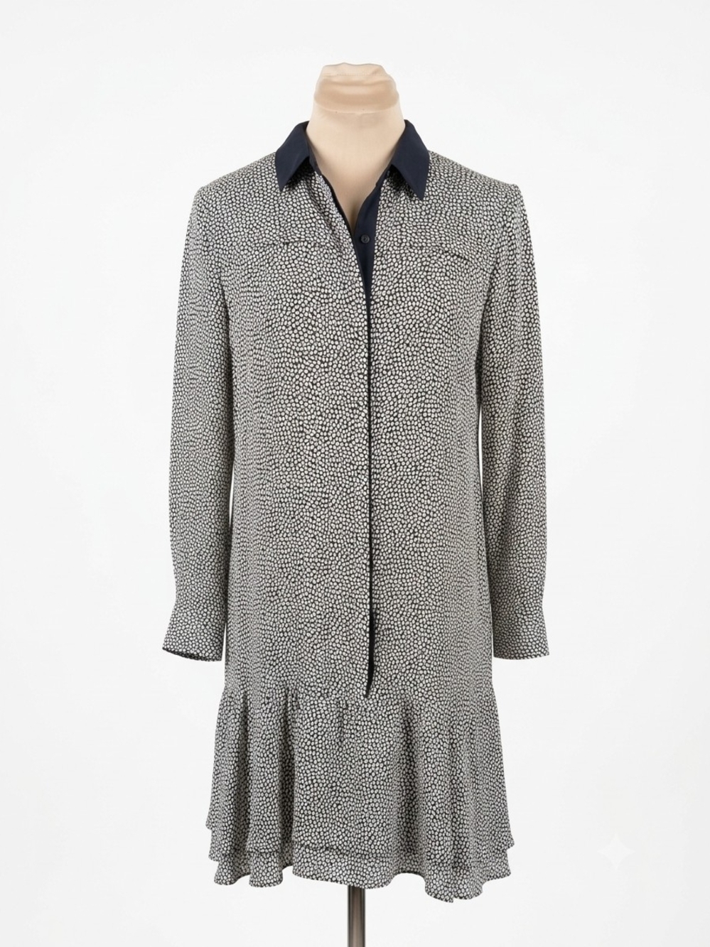 Whistles 100% Silk Pebble Print Ruffle Drop-Waist Shirt Dress Sz USA 6 10UK